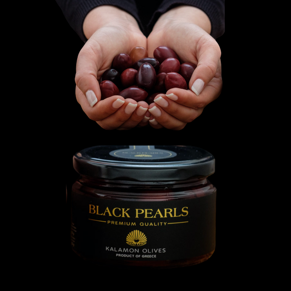 Black Peals Kalamon olives 475gr Jar. (Free 50ml bottle of Olive Oil when you purchase) - Kukuruz Products
